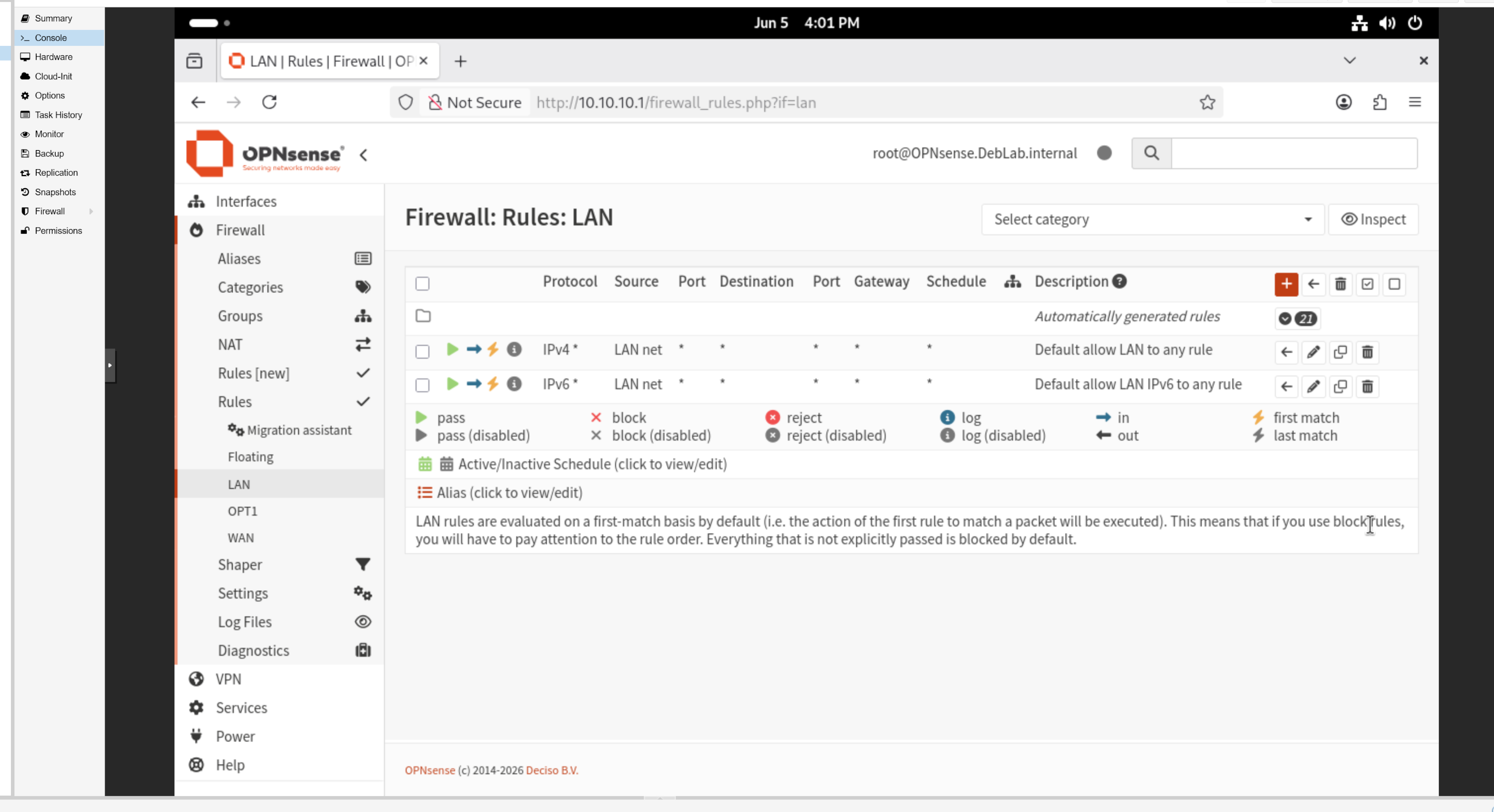 OPNsense LAN interface firewall rule